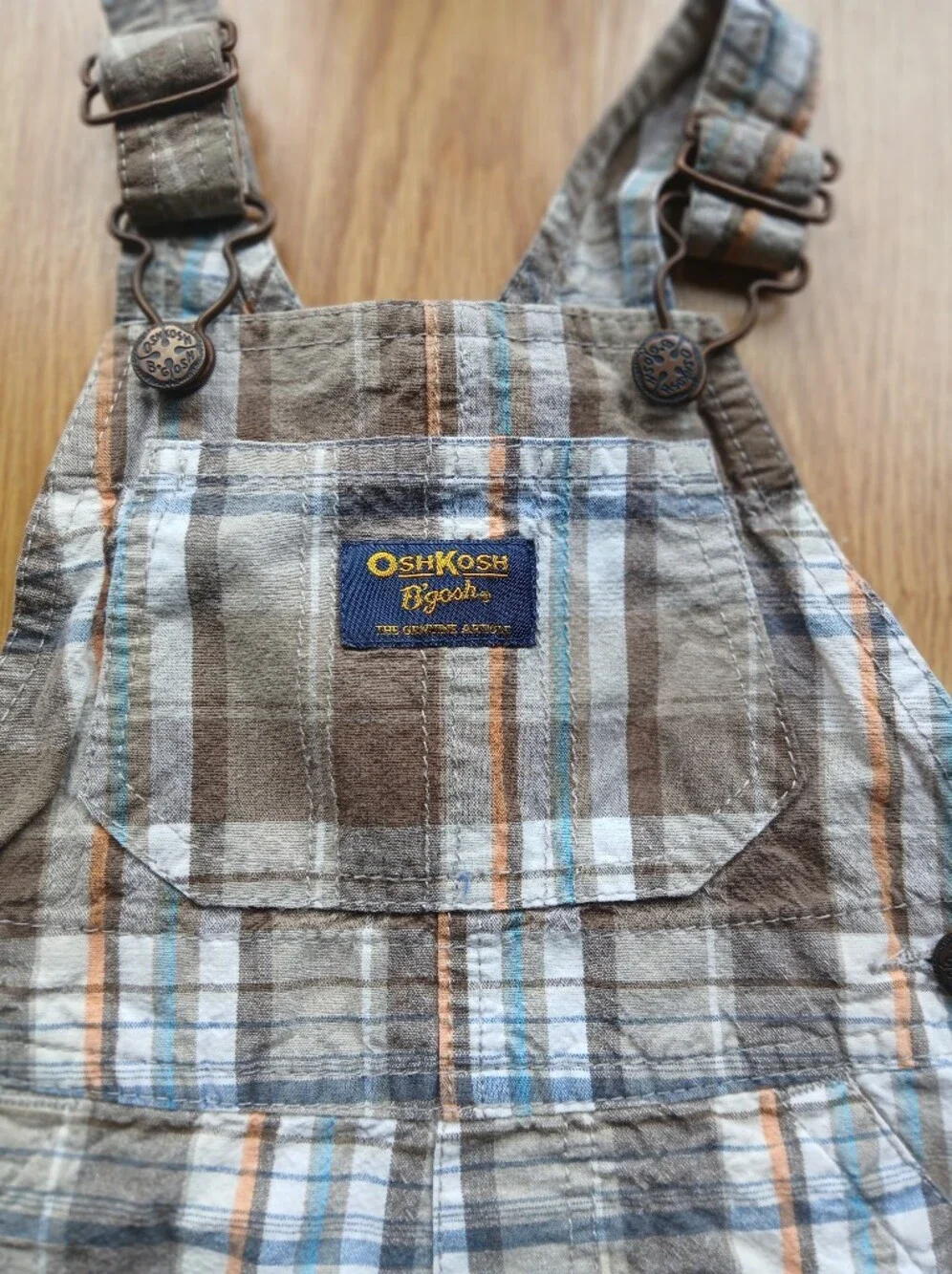 OshKosh B'gosh Brown, Blue & Tan Plaid Shortalls